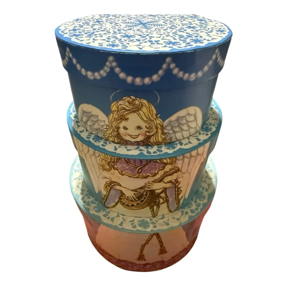 Angel Themed Decorative Boxes Set of 3 Nesting Christmas Boxes - Picture 5 of 10